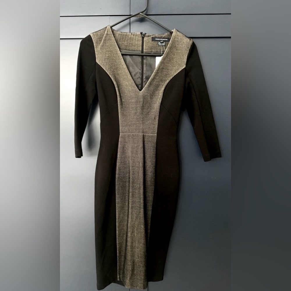 FRENCH CONNECTION NWT Size 2 Body Con Fitted Knee Length Black Houndstooth Dress